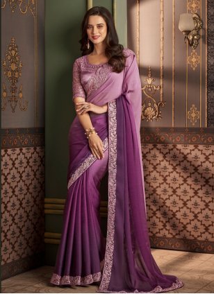 Purple Silk Border Shaded Saree
