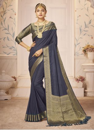 Purple Silk Dangler Designer Sari