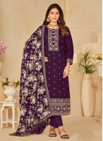 Purple Silk Embroidered Salwar suit