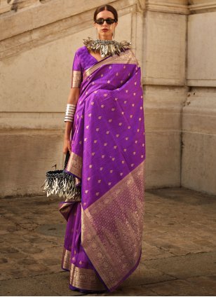 Purple Silk Weaving Designer Sari