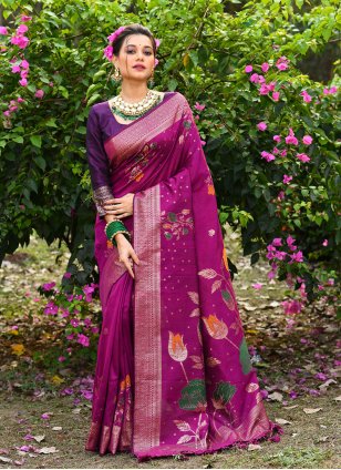 Purple Tussar Silk Meena Trendy Sari