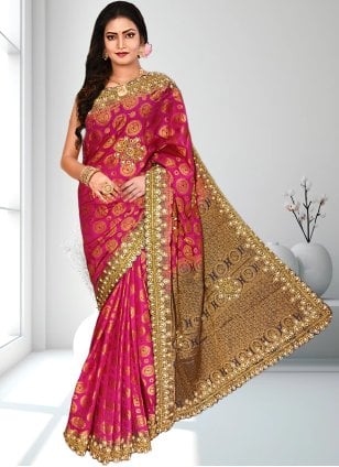 Rani Kanjivaram Silk Embroidered Contemporary Sari