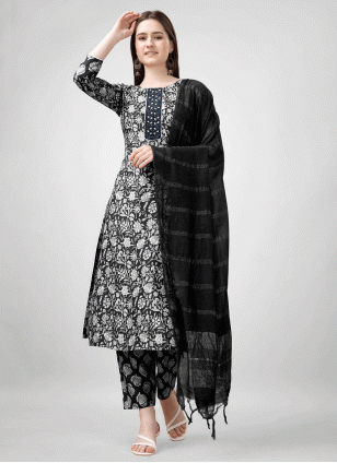 Rayon Embroidered Salwar suit in Black