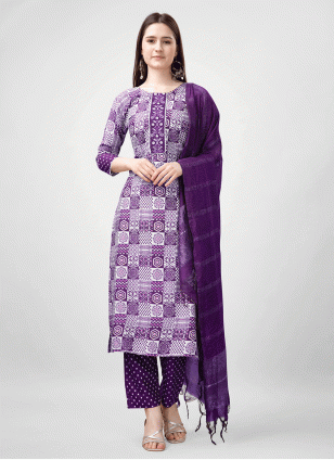 Rayon Fancy Work Salwar suit in Purple