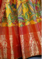 Red and Yellow Silk Printed Lehenga Choli