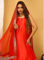Red Art Silk Lace Palazzo Salwar Suit