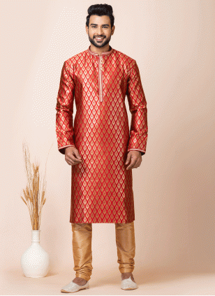 Red color Jacquard fabric Kurta Payjama