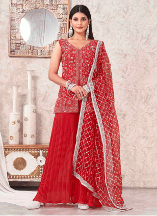 Red Georgette Fancy Work Women's Salwar suit