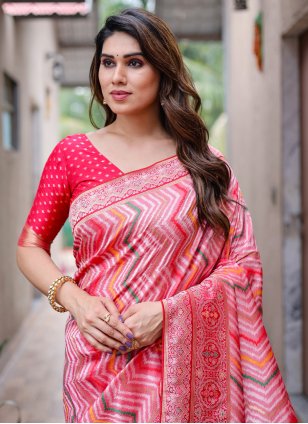 Red Kanjivaram Silk Weaving Contemporary Sari