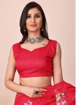 Red Net Embroidered Trendy Sari