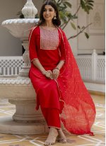 Red Rayon Embroidered Salwar suit