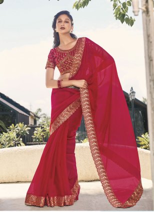 Red Shimmer Embroidered Classic Sari