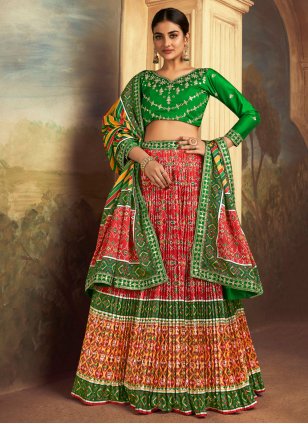 Red Silk Embroidered Trendy Ghagra Choli