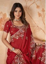 Red Uppada Silk Cord Work Trendy Saree