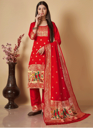 Red Woven Salwar suit