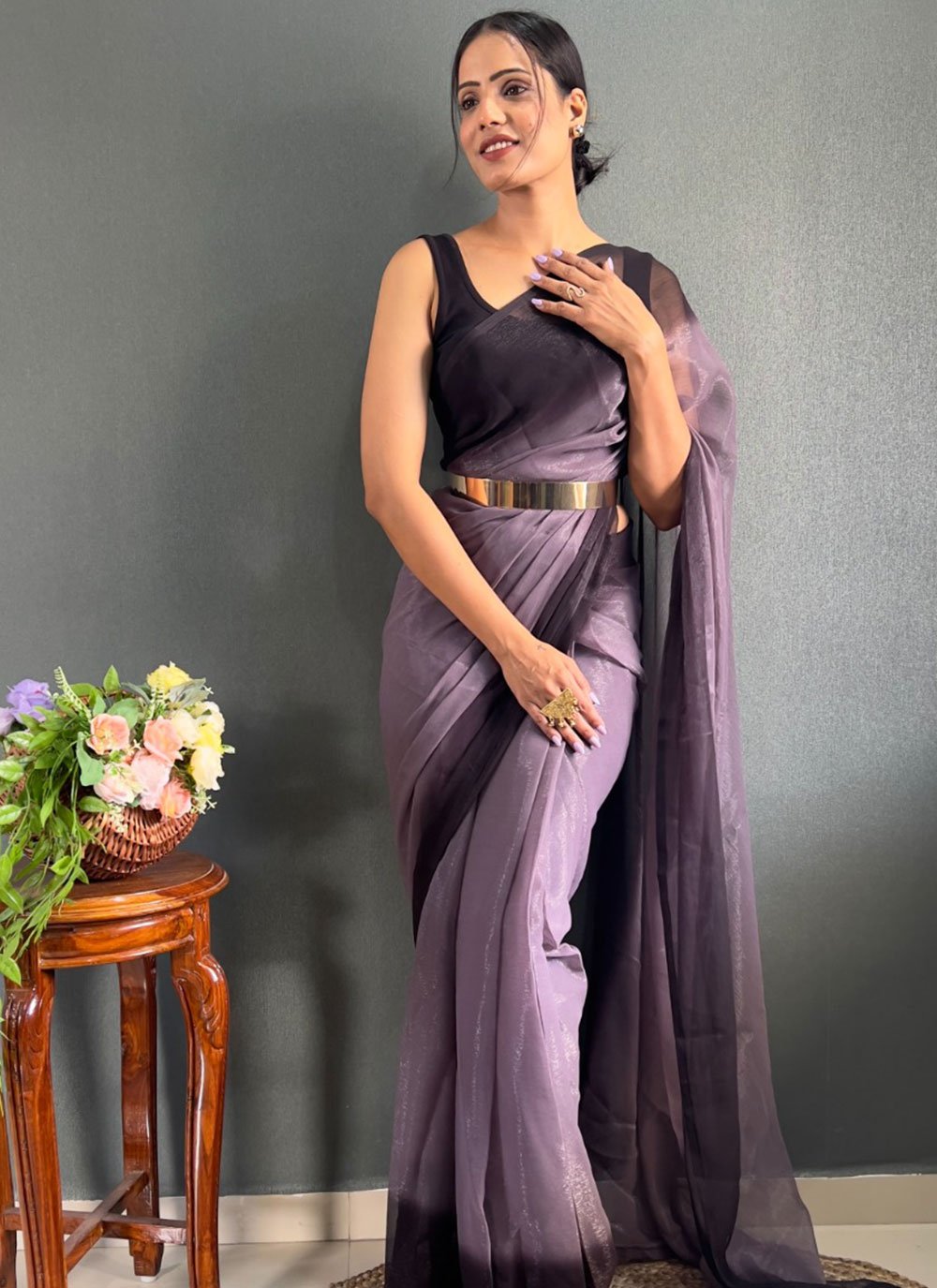 Lowest price  $12 - $24 - Violet Ready Pleated Saree and Violet Ready  Pleated Sari online shopping