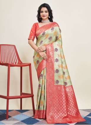 Sea Green Banarasi Silk Weaving Classic Saree