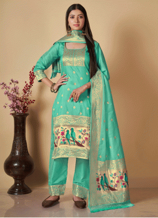 Sea Green Banarasi Silk Weaving Women's Salwar suit