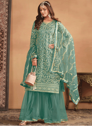 Sea Green Embroidered Salwar suit