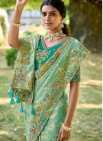 Sea Green Fancy Fabric Embroidered Contemporary Saree