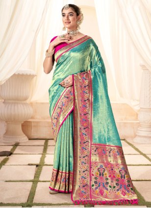 Sea Green Handloom Silk Jacquard Classic Sari
