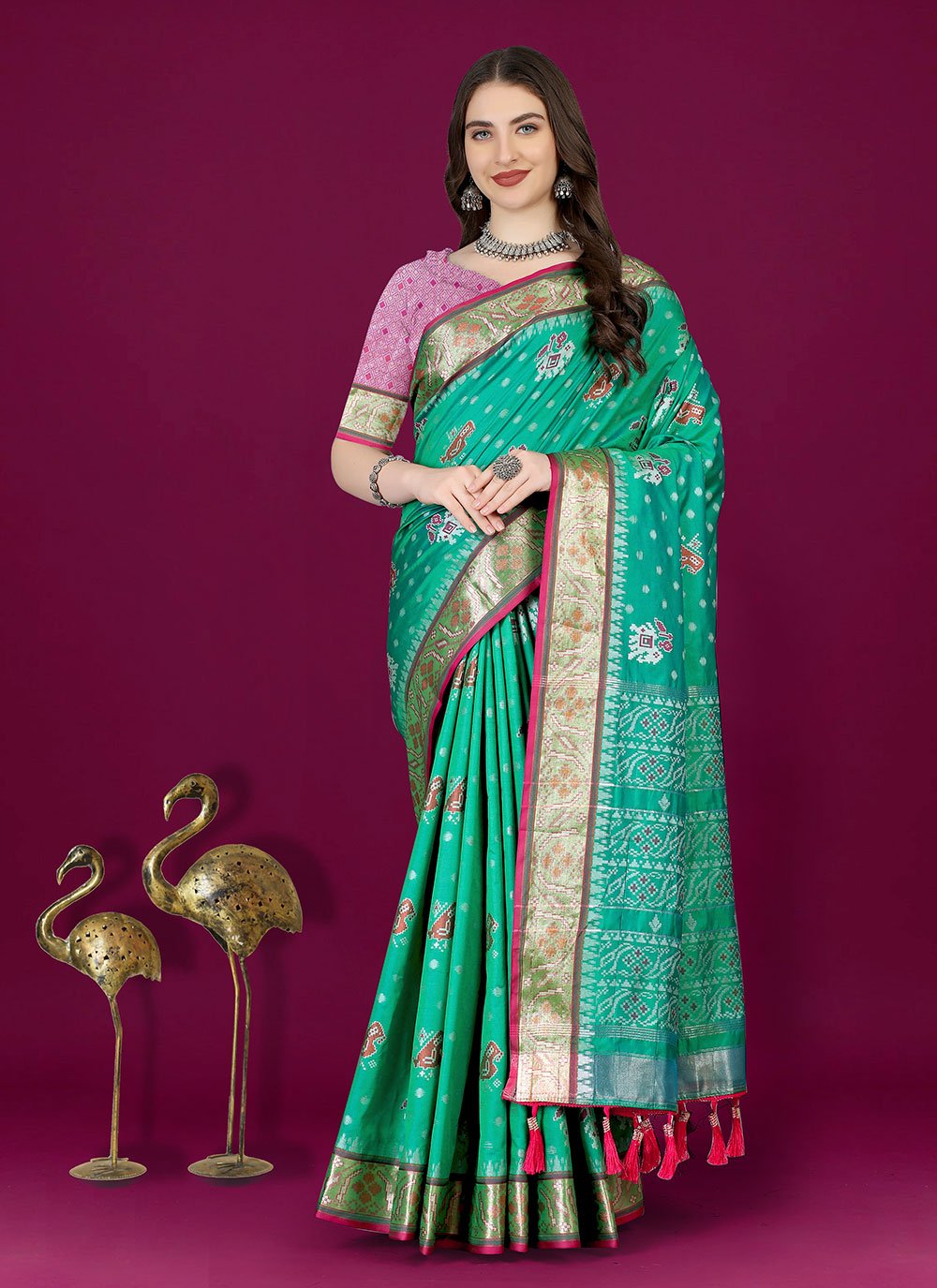 Pista Green Color Glitter Imported Silk Party Wear Fancy Saree