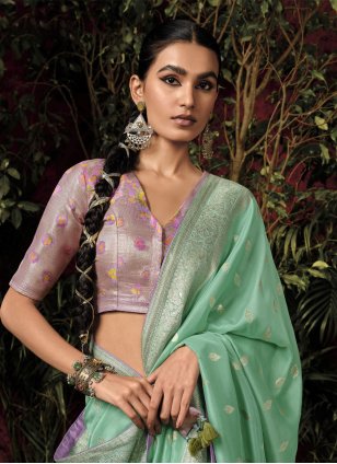 Sea Green Silk Weaving Classic Saree