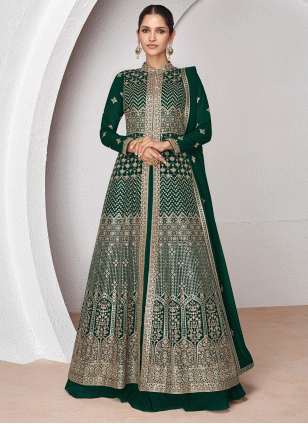 Sequins Green Georgette Gown