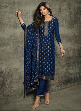 Shilpa Shetty Blue Fancy Work Salwar suit
