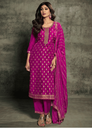Shilpa Shetty Purple Fancy Work Salwar suit