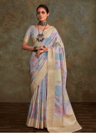 Silk Blend Multi Colour Digital Print Traditional Saree