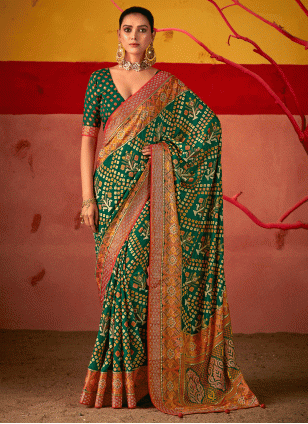 Silk Green Fancy Work work Traditional Saree