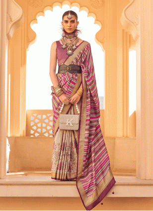 Silk Pink Printed work Traditional Saree