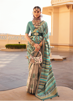 Snazzy Green Printed work Traditional Saree