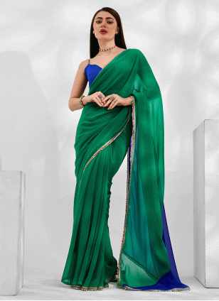 Sterling Blue and Green work Traditional Saree