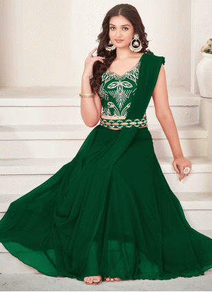 Stupendous Green Georgette Fancy Work Lehenga Choli