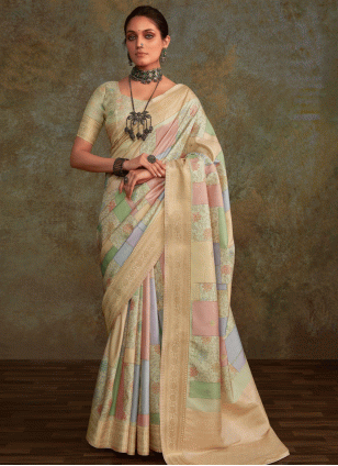 Silk Blend Multi Colour Digital Print work Traditional Saree