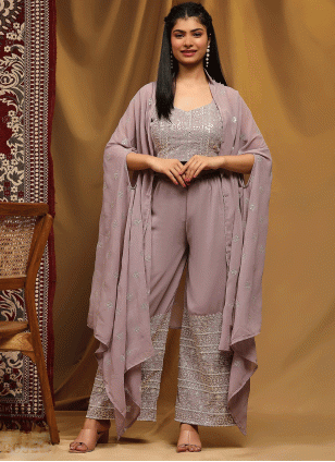 Tantalizing Mauve Embroidered work Readymade Salwar Suits