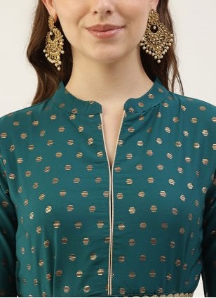 Teal Crepe Printed Casual Kurti