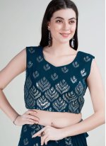 Teal Georgette Embroidered Trendy Sari
