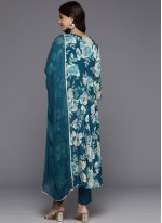 Teal Silk Embroidered Salwar suit