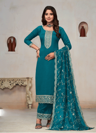 Vibrant Rama Fancy Work work Salwar suit
