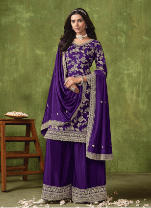 Violet Embroidered Palazzo Salwar Suit