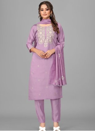 Violet Muslin Embroidered Readymade Salwar Suits