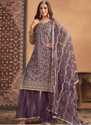 Violet Net Sequins Women's Salwar suit