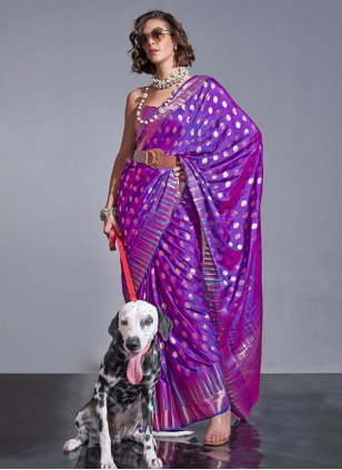 Violet Silk Woven Classic Sari