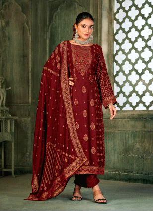 Viscose Embroidered Salwar suit in Maroon