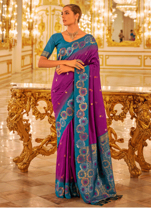 Weaving work color Banarasi Silk fabric Weaving Traditional Saree