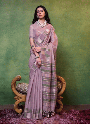 Weaving work Lavender color fabric Weaving Traditional Saree