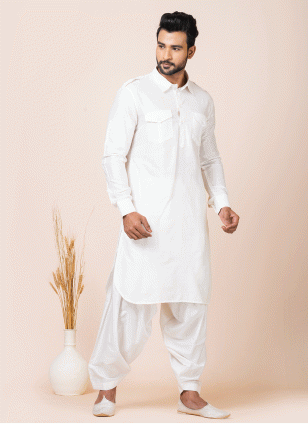White color Viscose fabric Pathani Suit